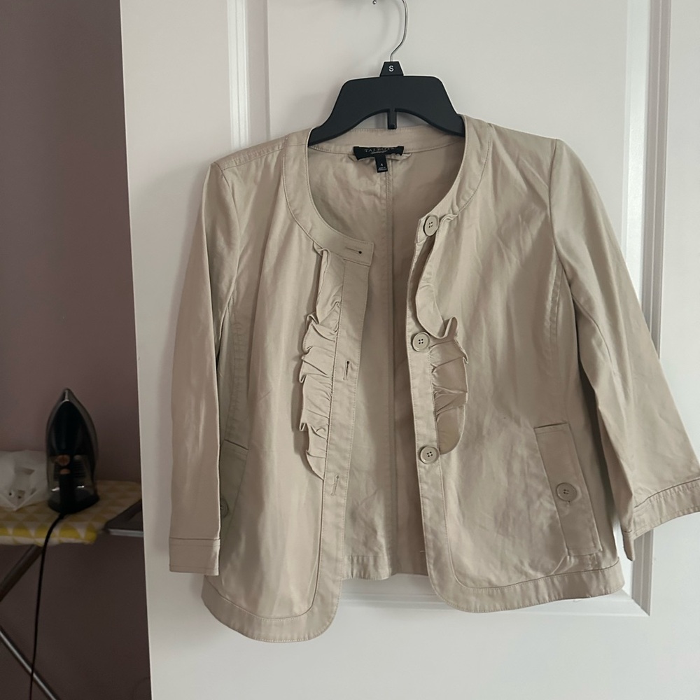 Talbots Cream Ruffle-Trim Blazer Jacket